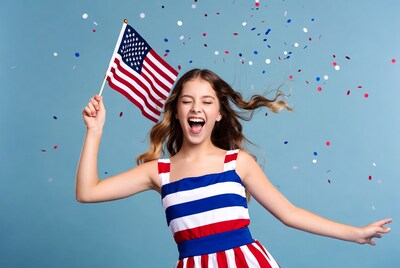 Girl waving American flag