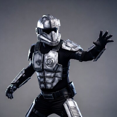 Man in silver armor costume