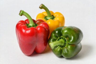 Three colorful bell peppers