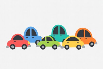 Colorful toy cars in a row