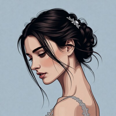 Woman with dark hair in updo