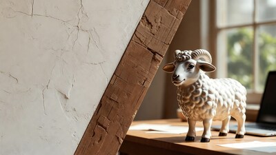 White sheep figurine on desk