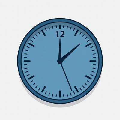 Blue wall clock showing time