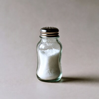 Glass salt shaker with white salt