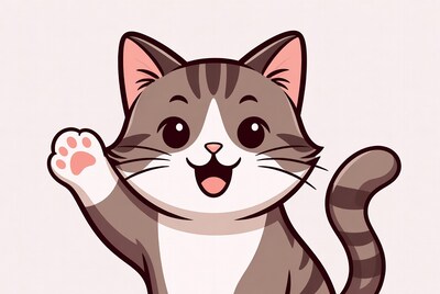 Cartoon cat waving paw