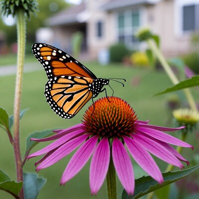 Monarch butterfly on pink coneflower