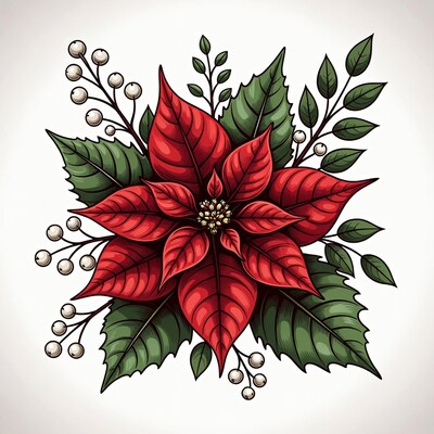 Poinsettia flower with red leaves