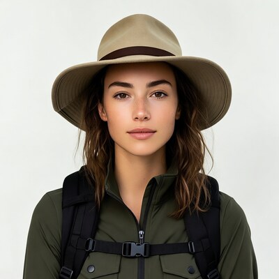 Woman wearing hat and backpack