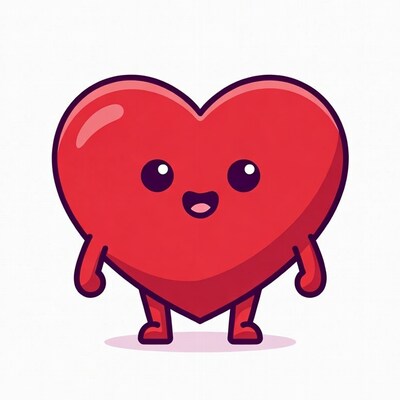 Cute red heart cartoon character
