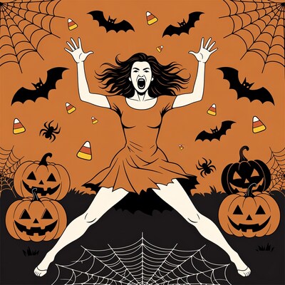 Woman in Halloween costume with bats