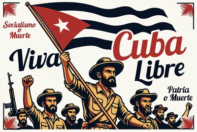 Revolutionary men waving Cuban flag
