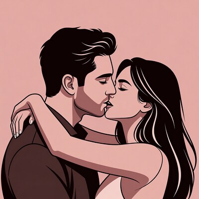 Couple kissing in embrace