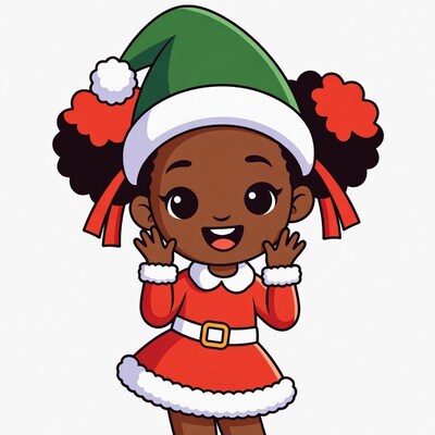 Cartoon girl in Santa costume