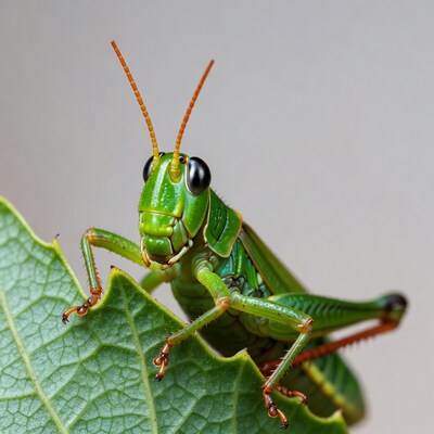 Green grasshopper on leaf