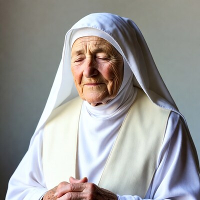 Elderly nun with clasped hands