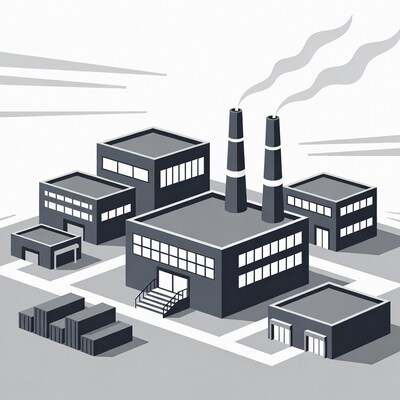 Industrial factory with smokestacks