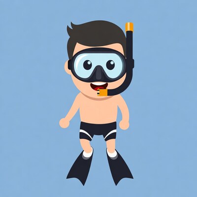 Cartoon boy in snorkel gear