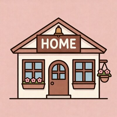 Cartoon house with home sign