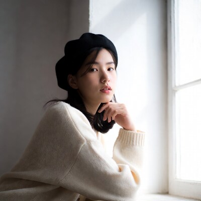 Asian woman in black beret