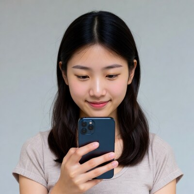 Asian woman looking at smartphone