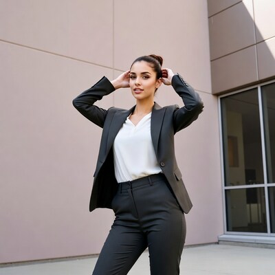 Woman in business suit posing