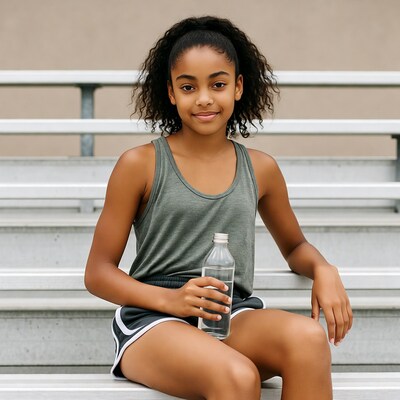 Young girl sitting on bleachers
