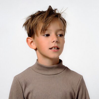 Young boy in brown turtleneck