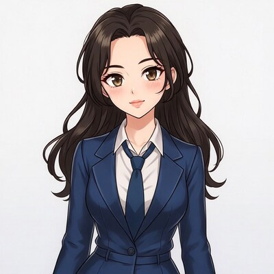 Anime woman in blue suit