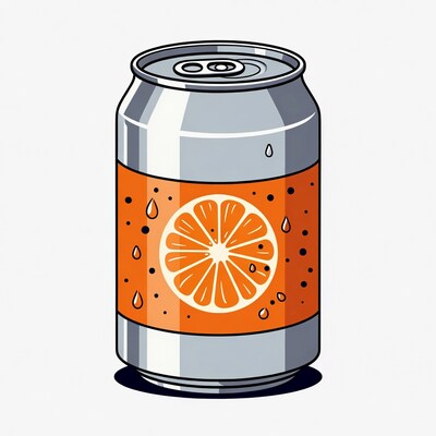 Orange soda can with droplets