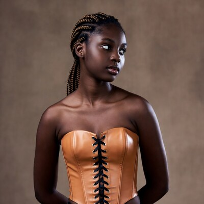 Woman in orange corset