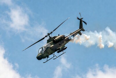 Military helicopter in flight