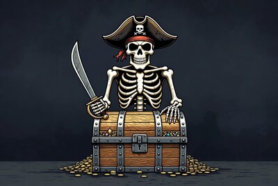 Pirate skeleton on treasure chest