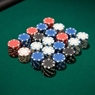 Poker chips on green felt table