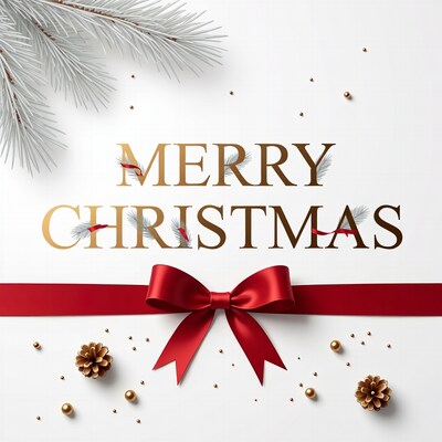 Merry Christmas with Red Bow