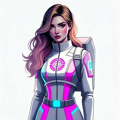 Woman in futuristic armor suit