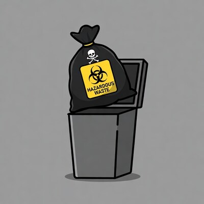 Hazardous waste bag in trash bin