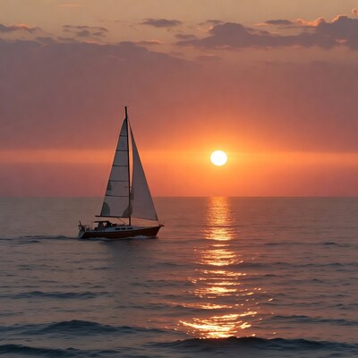 Sailboat at sunset on ocean