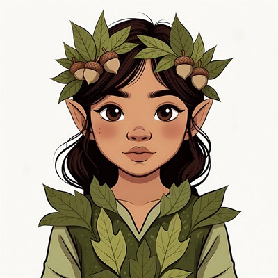 Young elf girl with leaf crown