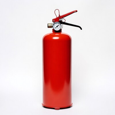 Red fire extinguisher on white background