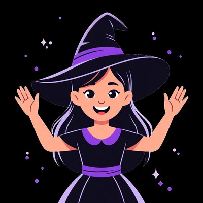 Cartoon girl in witch costume