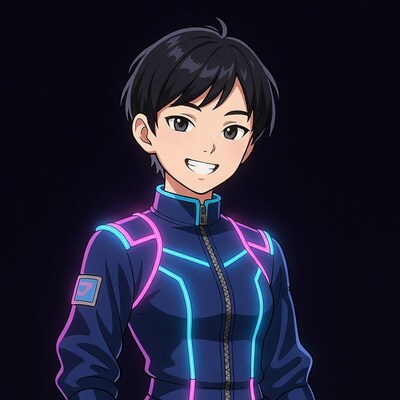 Anime boy in glowing suit
