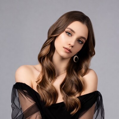 Woman with long wavy brown hair