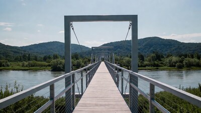 Suspension bridge over river
