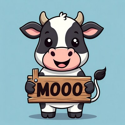 Cartoon cow holding sign