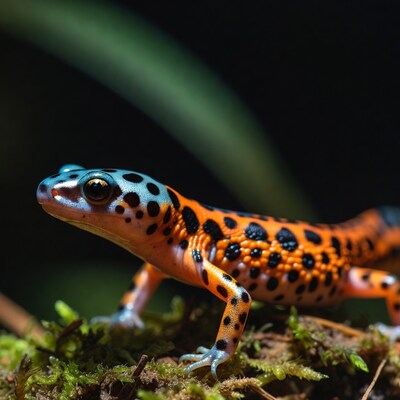 Orange spotted salamander on moss