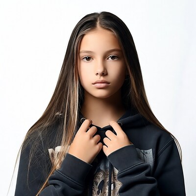 Young girl in black hoodie