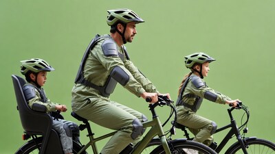 Man and children riding bikes