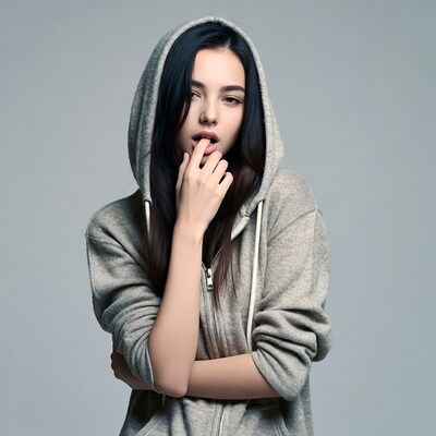 Young woman in gray hoodie