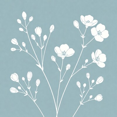 White wildflowers on blue background