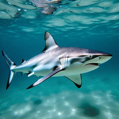 Shark swimming in clear blue water